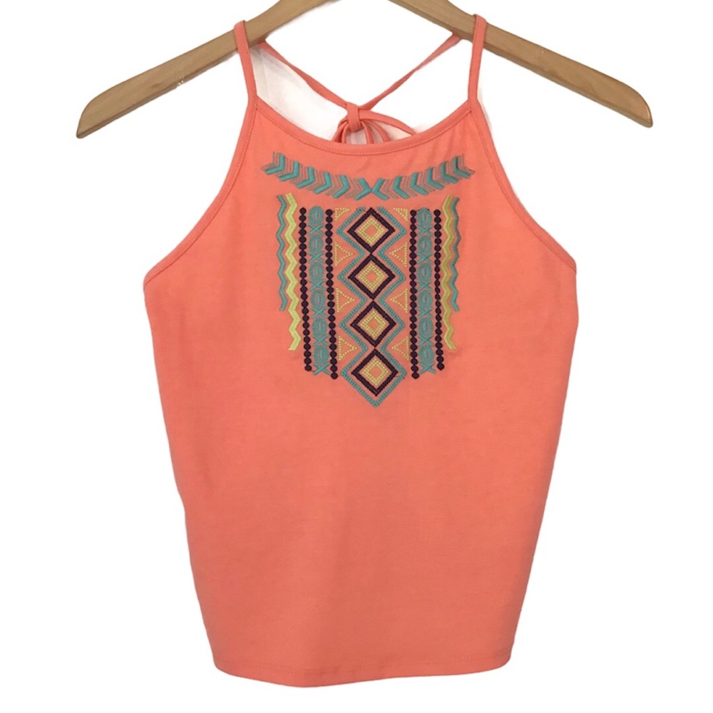 Rue21 Halter Style Tank Top Size S Embroidered Stitching Ties Behind Neck
